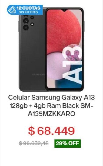 Garbarino Celular samsung galaxy A13 128gb + 4gb ram black SM-A135MZKKARO oferta