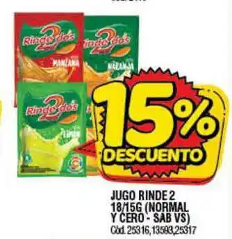 Supermercados Yaguar Jugo Rinde 2 18-15G (Normal Y Cero - Sab VS) 15% Descuento oferta