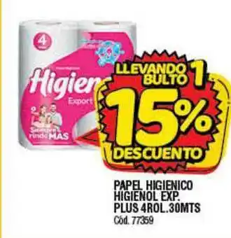 Supermercados Yaguar Papel Higienico Higienol Exp. Plus 4Rol.30MTS 15% Descuento oferta