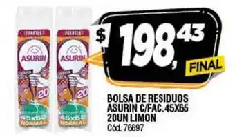 Supermercados Yaguar Bolsa De Residuos Asurin C-Fac.45x65 20UN Limon oferta