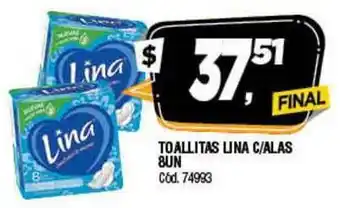 Supermercados Yaguar Toallitas Lina C-Alas 8UN oferta