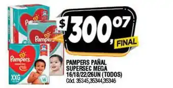 Supermercados Yaguar Pampers Pañal Supersec Mega 16-18-22-26UN (Todos) oferta