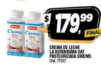 Supermercados Yaguar Crema De Leche La Serenisima Uat Pasteurizada 330cm3 oferta