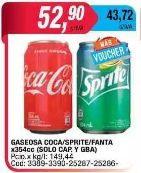 Maxiconsumo Gaseosa Coca/Sprite/Fanta x354cc (Solo Cap. Y GBA) oferta
