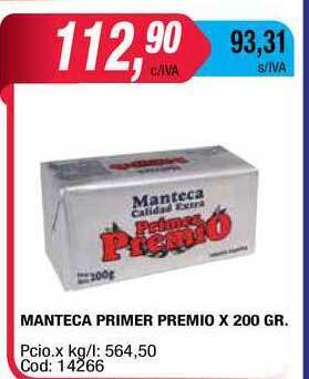 Maxiconsumo Manteca Primer Premio x 200gr oferta