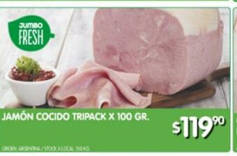 Jamón Cocido tripack x 100 gr.