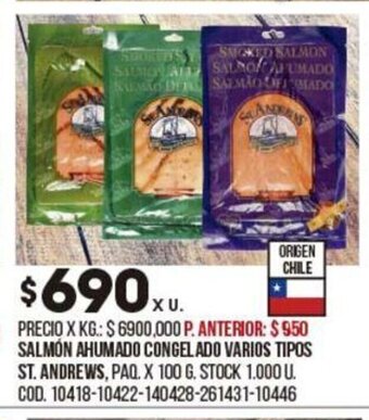 Coto Salmon Ahumado Congelado Varios Tipos St. Andrews oferta