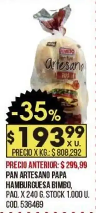Coto BIMBO pan artesano papa hamburguesa oferta