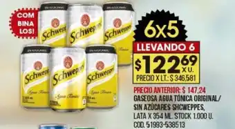Coto SCHWEPPES gaseosa agua tónica original/sin azúcares oferta