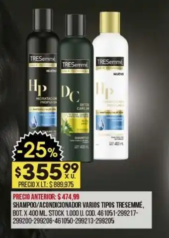 Coto TRESEMMÉ shampoo/acondicionador varios tipos oferta
