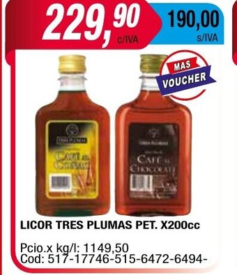 Maxiconsumo Licor Tres Plumas Pet oferta