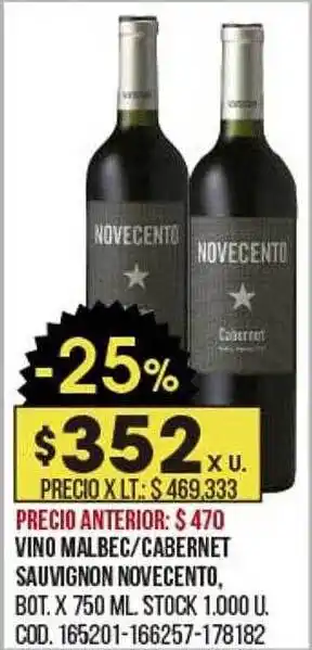 Coto Vino malbec cabernet sauvignon novecento oferta