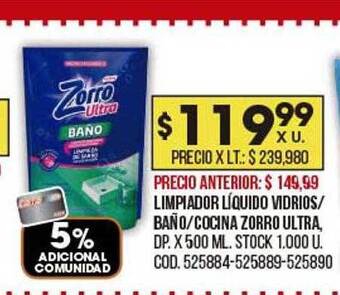 Coto Limpiador líquido vidrios baño cocina zorro ultra oferta