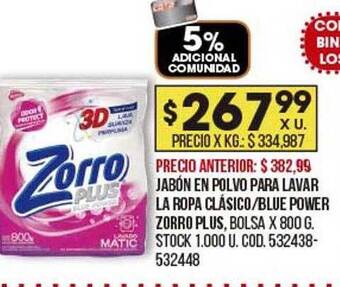 Coto Jabón en polvo para lavar la ropa clásico blue power zorro plus oferta