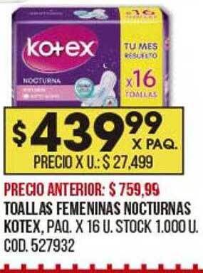 Coto Toallas femeninas nocturnas kotex oferta