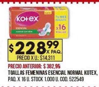 Coto Toallas femeninas esencial normal kotex oferta
