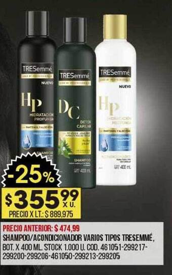 Coto Shampoo acondicionador varios tipos tresemmé oferta
