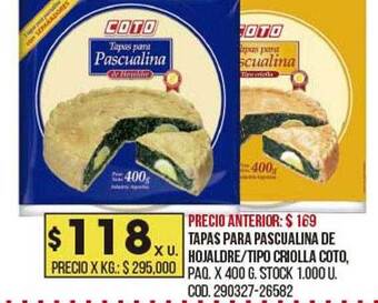 Coto Tapas para pascualina de hojaldre tipo criolla coto oferta