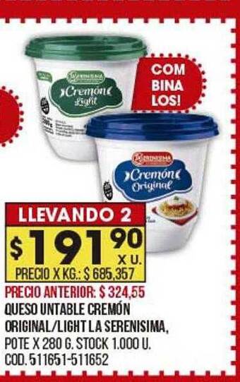 Coto Queso untable cremón original light la serenisima oferta