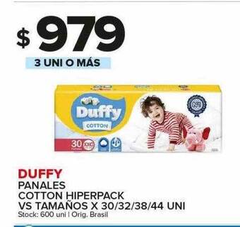 Carrefour Maxi Duffy panales cotton hiperpack vs tamaños oferta