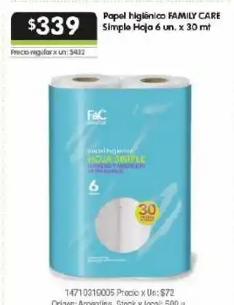 Jumbo Papel higiénico family care 6un x 30mts oferta