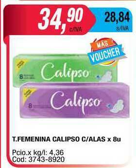 Maxiconsumo T. Femenina Calipso C Alas x 8u oferta
