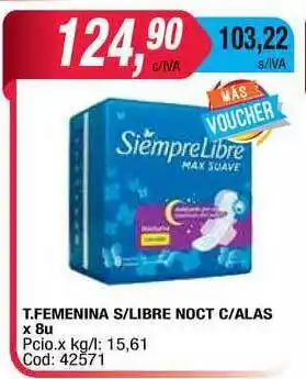 Maxiconsumo T. Femenina S Libre Noct C Alas x 8u oferta