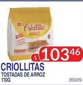Masivos Criollitas Tostadas De Arroz 110G oferta