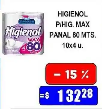 Dulcenter Higienol P-Hig. Max Panal 80 MTS. 10x4 U. oferta