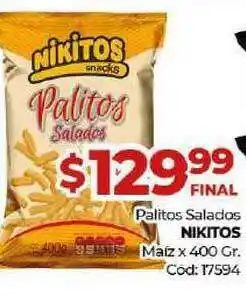 Diarco Palitos Salados Nikitos Maiz x400 gr oferta