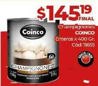Diarco Champignones Coinco Enteros x400 gr oferta