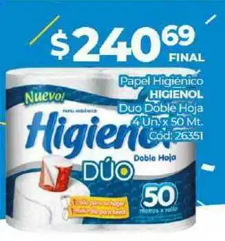 Diarco Papel Higiénico Higienol Duo Doble Hoja x50 mt oferta