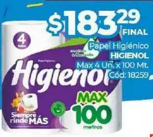 Diarco Papel Higiénico Higienol Max 4 un x100 mt oferta