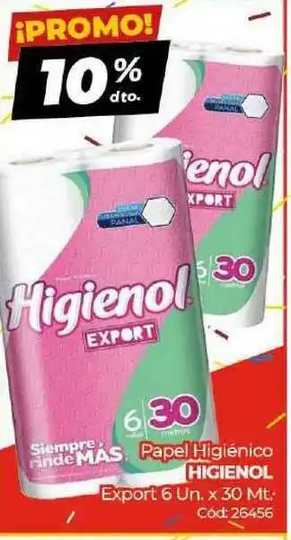Diarco Papel Higiénico Higienol Export 6 un x30 ml oferta