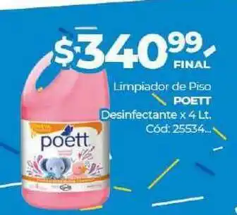 Diarco Limpiador De Piso Poett Desinfectante x4 lt oferta