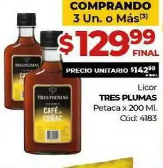 Diarco Licor Tres Plumas x200 ml oferta