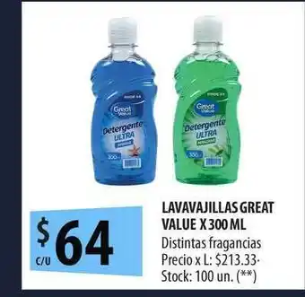 Punto Mayorista Lavavajillas Great Value x 300ml oferta