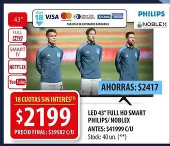 Punto Mayorista Led 43'' Full Hd Smart Philips Noblex oferta