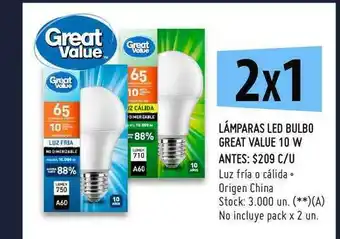 Punto Mayorista Lámparas Led Bulbo Great Value 10 W oferta