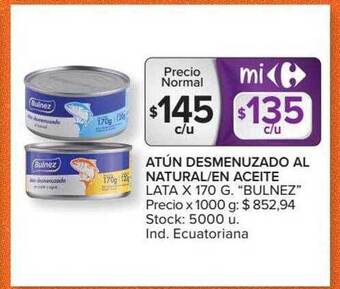 Carrefour Atún desmenuzado al natural en aceite oferta