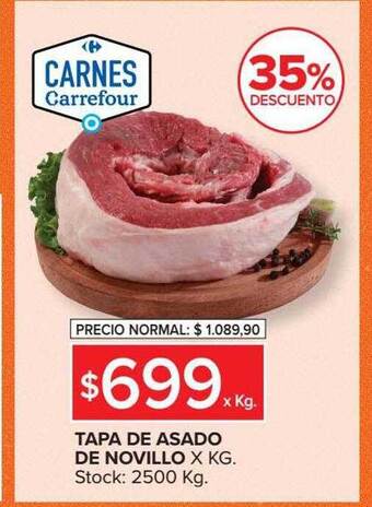 Carrefour Tapa de asado de novillo 35% descuento oferta