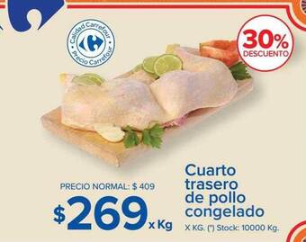 Carrefour Market Cuarto trasero de pollo congelado 30% descuento oferta