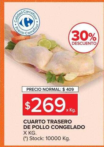 Carrefour Market Cuarto trasero de pollo congelado 30% descuento oferta