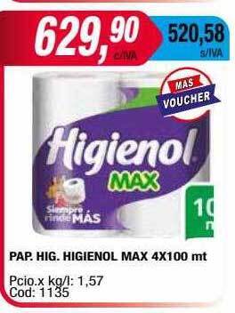 Maxiconsumo Pap. hig. higienol max oferta