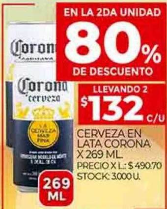 Supermercados DIA Cerveza en lata corona en la 2da unidad 80% de descuento oferta