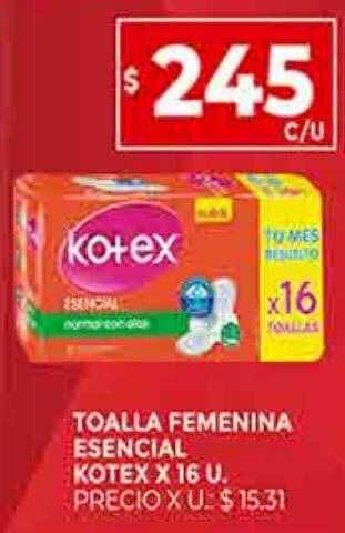 Supermercados DIA Toalla femenina esencial kotex oferta