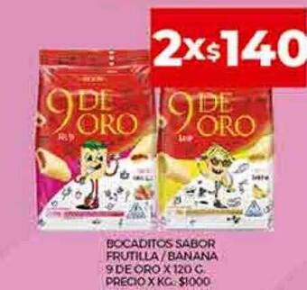 Supermercados DIA Bocaditos sabor frutilla banana 9 de oro oferta
