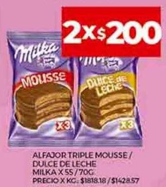 Supermercados DIA Alfajor triple mousse dulce de leche milka oferta