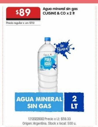 Disco Agua mineral sin gas cuisine & co oferta