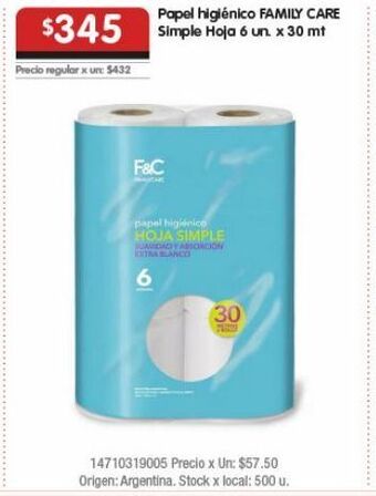 Disco Papel higiénico family care oferta